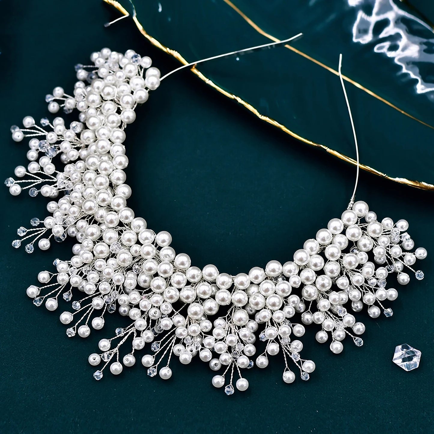BRIDELLA BHP598 Wedding Pearls Crown Bridal Beaded Headband Woman Dress Jewelry Hair Accessories Classic Tiaras Girl Birthday