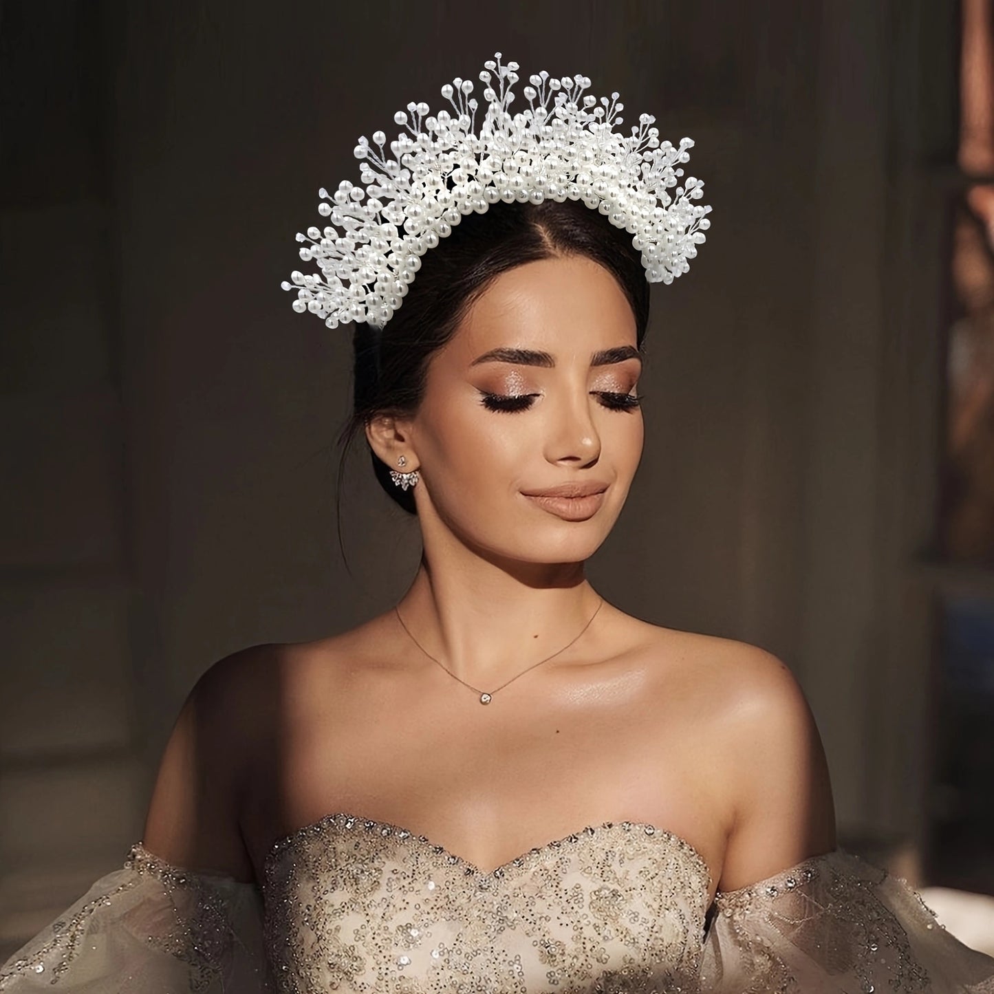 BRIDELLA BHP598 Wedding Pearls Crown Bridal Beaded Headband Woman Dress Jewelry Hair Accessories Classic Tiaras Girl Birthday