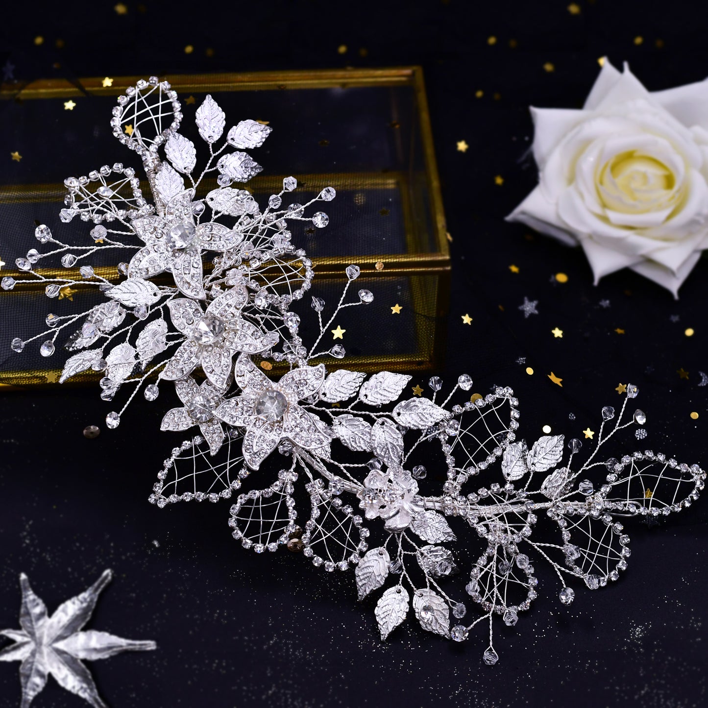 BRIDELLA BHP282 Wedding Bridal Headband Alloy Flower Headdress Shining Rhinestone Headpiece Women Banquet Party Hair Accessories