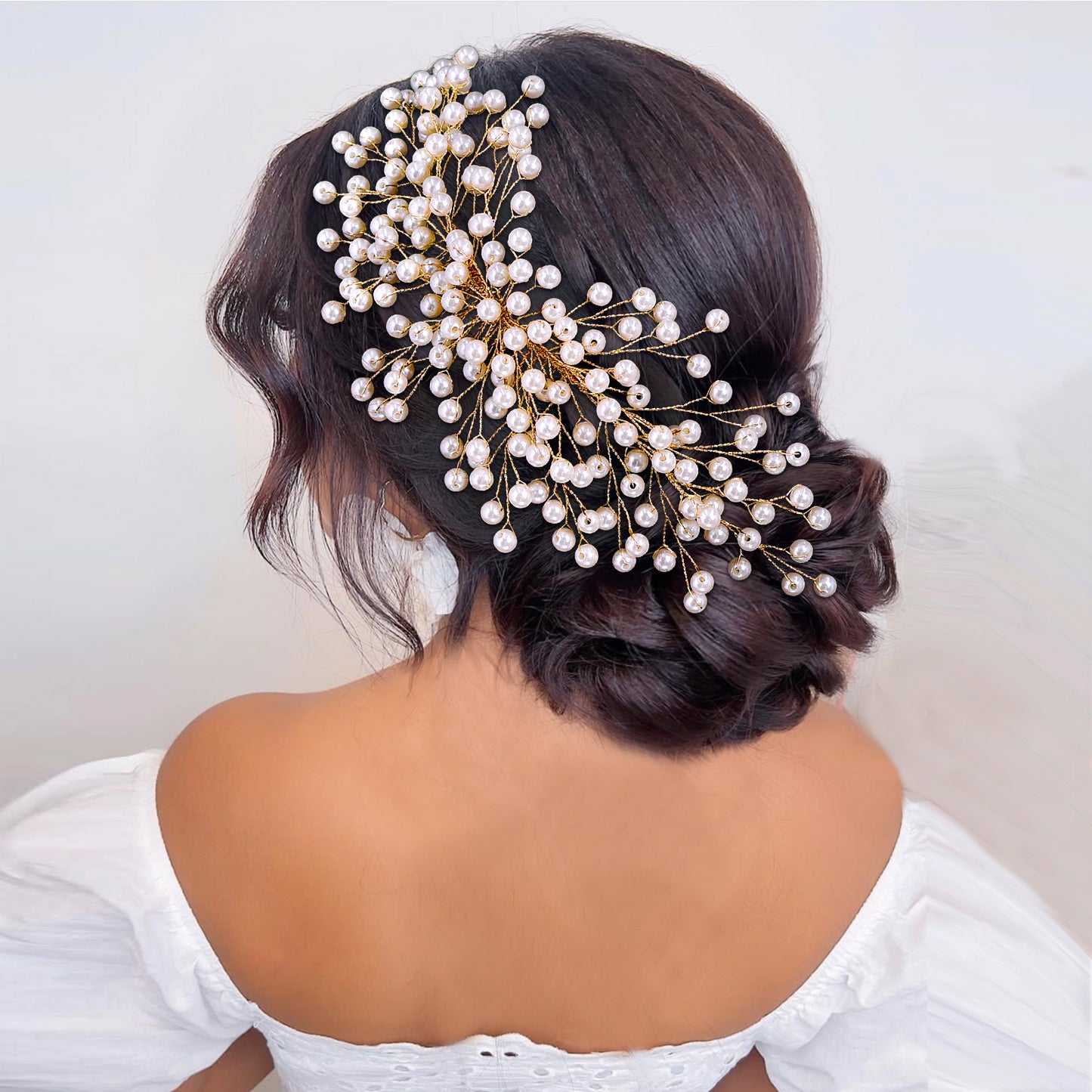 BRIDELLA BHP754 Bride Golden Color Headband Pearl Wedding Hair Accessories Women Headpieces Handmade Banquet Party Headdress