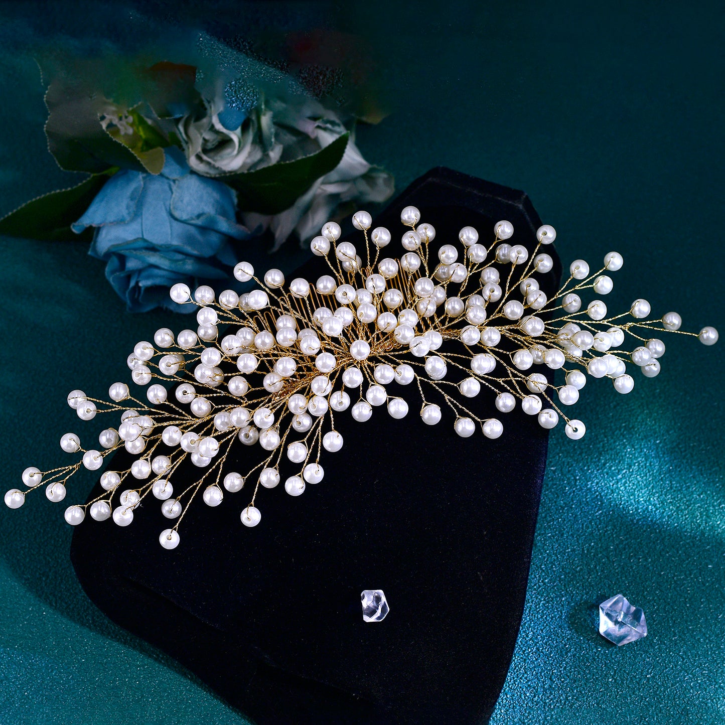 BRIDELLA BHP754 Bride Golden Color Headband Pearl Wedding Hair Accessories Women Headpieces Handmade Banquet Party Headdress