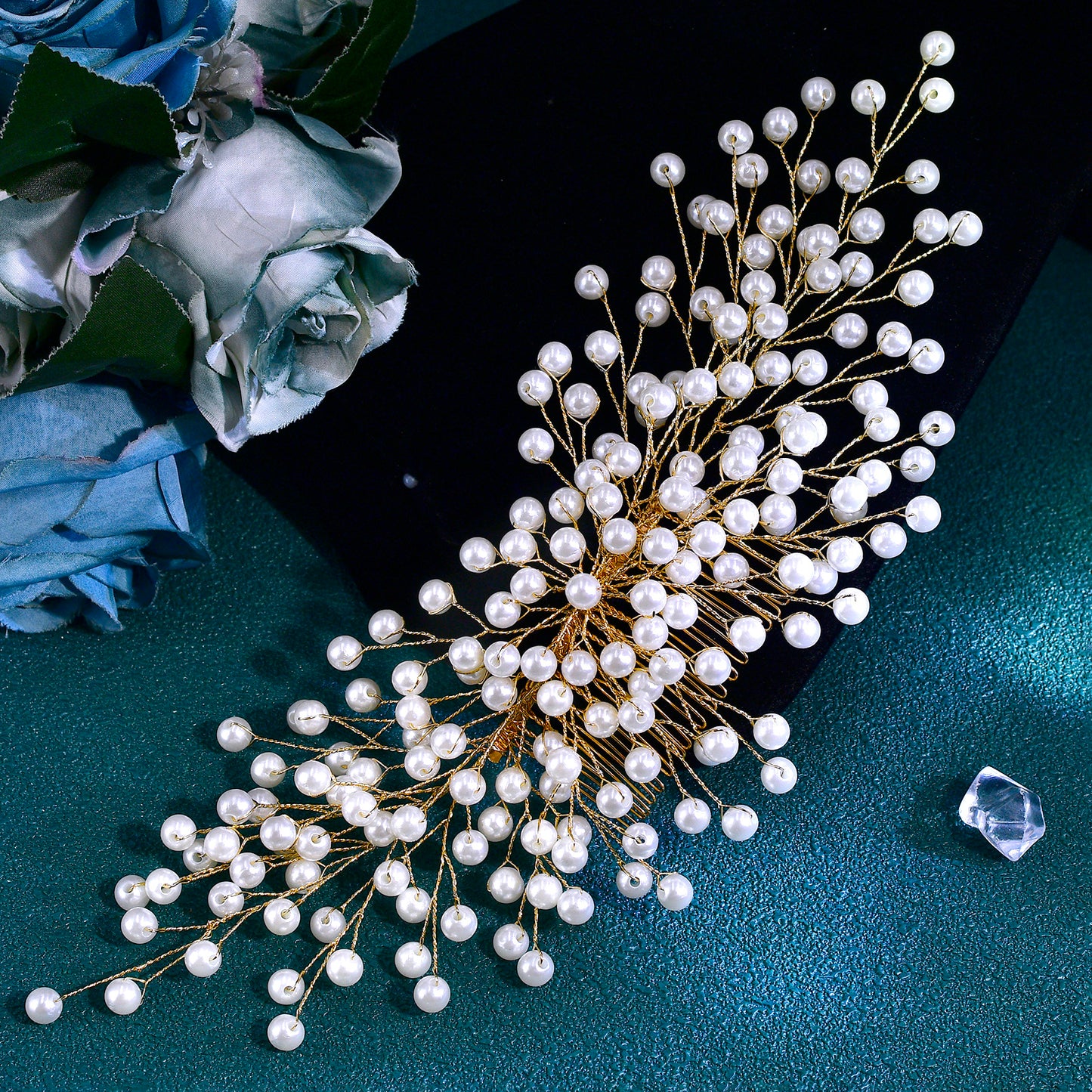 BRIDELLA BHP754 Bride Golden Color Headband Pearl Wedding Hair Accessories Women Headpieces Handmade Banquet Party Headdress