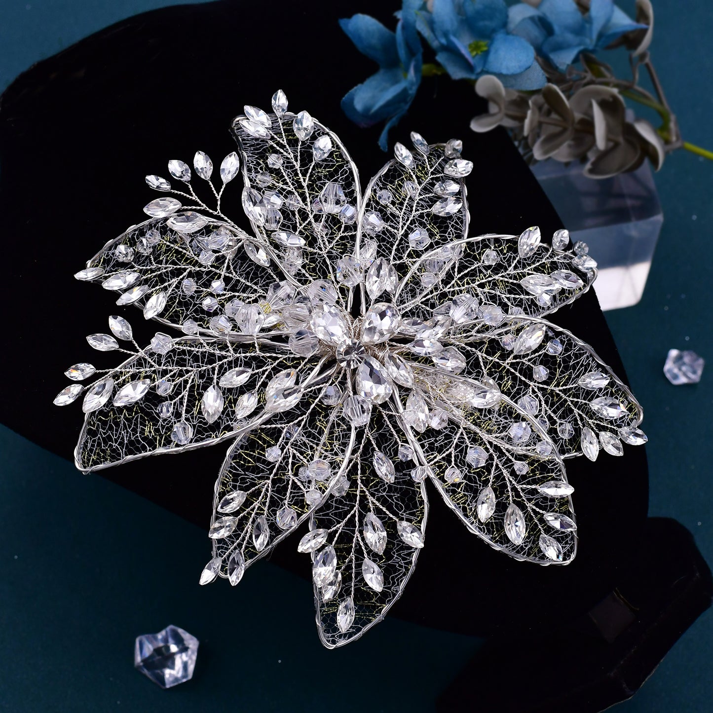 BRIDELLA BHP217  Vintage Hairwear Wedding Hair Jewelry Bridal Crown Silver Rhinestone Wedding Tiara Feather Wedding Headpieces
