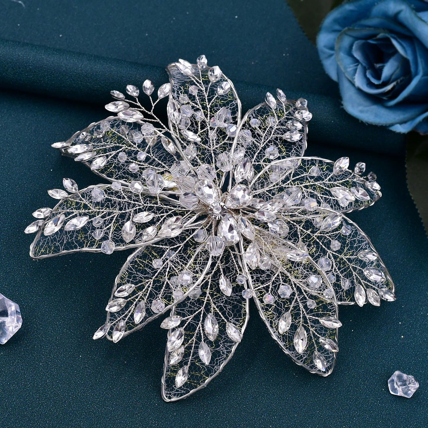 BRIDELLA BHP217  Vintage Hairwear Wedding Hair Jewelry Bridal Crown Silver Rhinestone Wedding Tiara Feather Wedding Headpieces