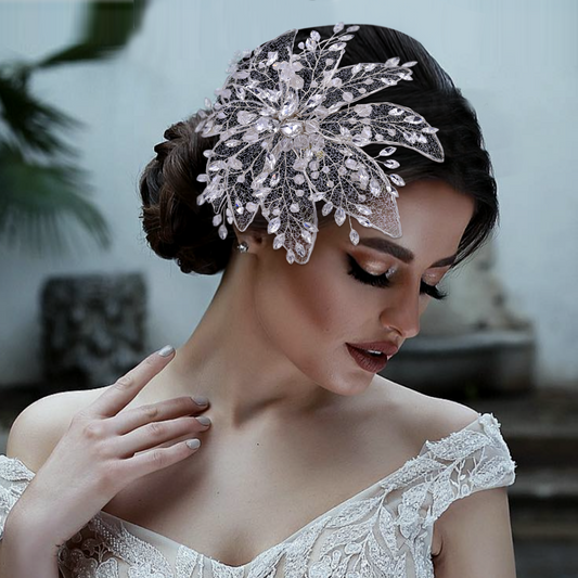 BRIDELLA BHP217  Vintage Hairwear Wedding Hair Jewelry Bridal Crown Silver Rhinestone Wedding Tiara Feather Wedding Headpieces