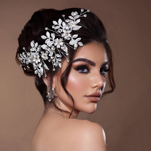 BRIDELLA BHP843 Fashion Alloy Leaf Hair Comb Accessories Rhinestones Hairpins for Daily Party Gathering Wedding Wearing Hair Comb