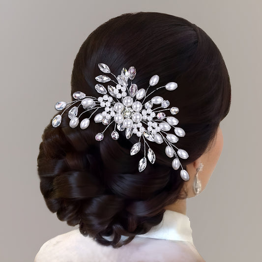 BRIDELLA BHP836 Wedding Crystal Pearl Hair Comb Bling Rhinestone Hairpin Headdress Tiara For Women Bridal Hair Accessories Gift