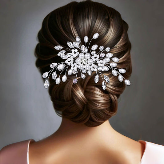 BHP836-S silver rhinestone pearl tiara