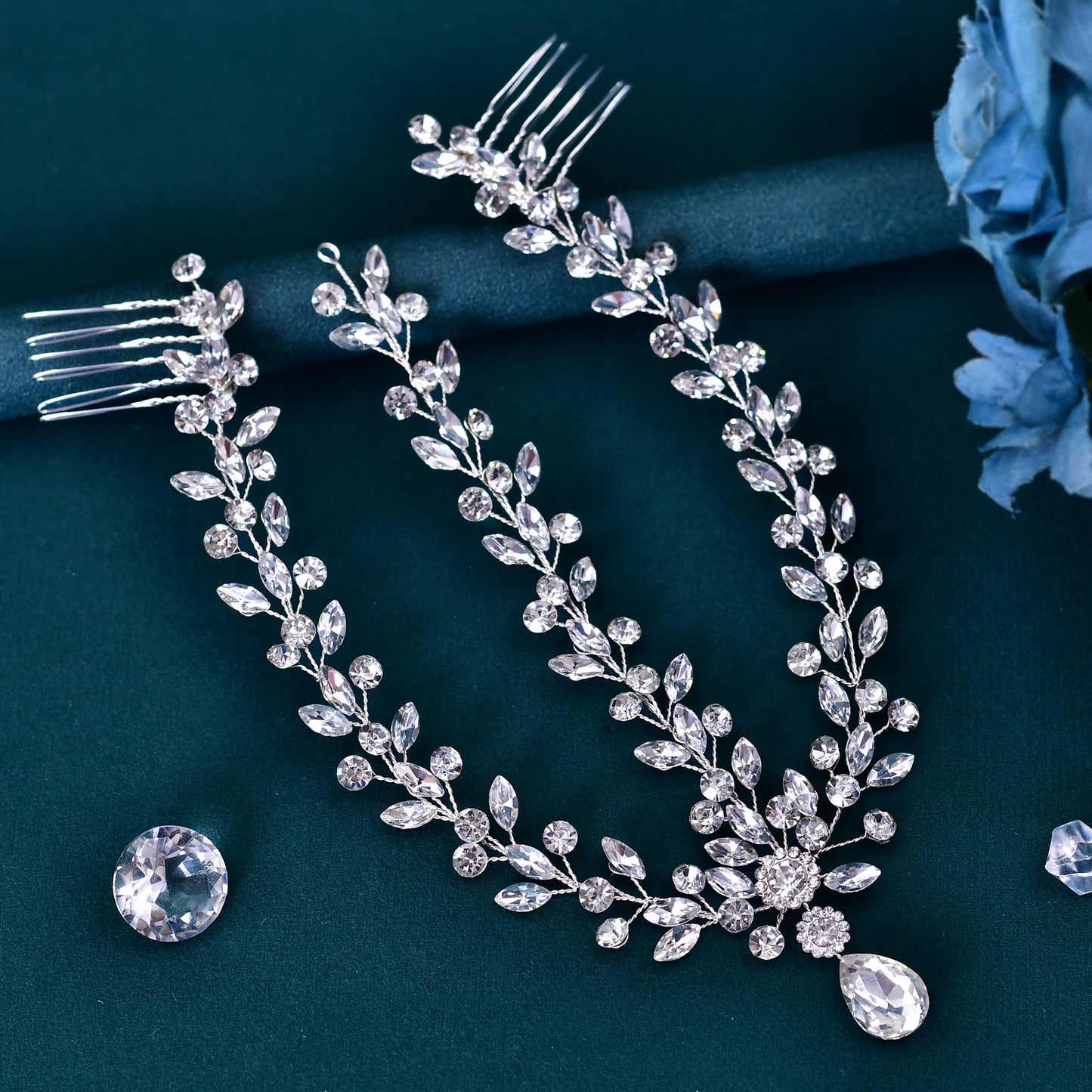 BRIDELLA BHP541 Bridal Headband Forehead Headdress for Woman Bohemian Bride Headpiece with Combs Woman Wedding Hair Accesories