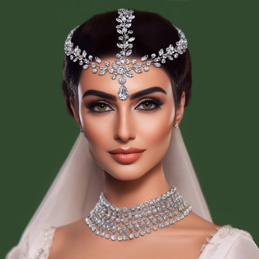 BRIDELLA BHP541 Bridal Headband Forehead Headdress for Woman Bohemian Bride Headpiece with Combs Woman Wedding Hair Accesories
