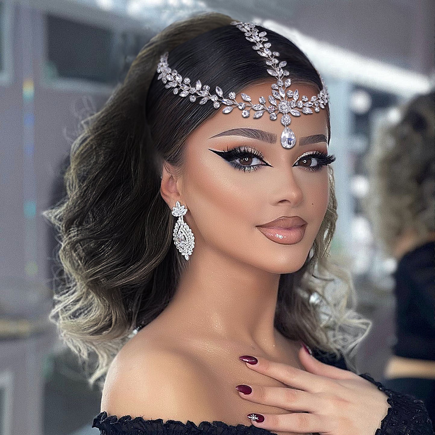 BRIDELLA BHP541 Bridal Headband Forehead Headdress for Woman Bohemian Bride Headpiece with Combs Woman Wedding Hair Accesories