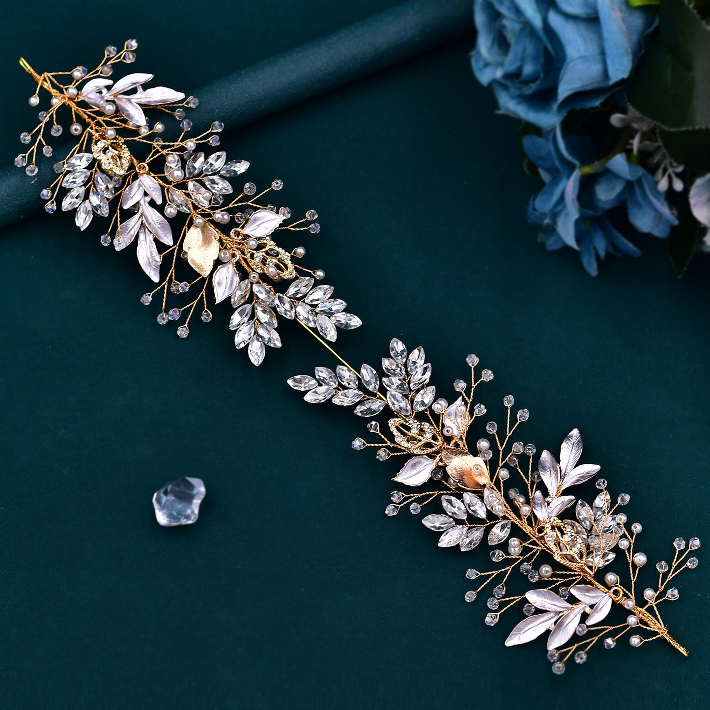 BRIDELLA BHP272 Bride Headband Wedding Headpiece Bridal Alloy Leaf Hair Accessories Rhinestone Pearl Headdress Party Headwear