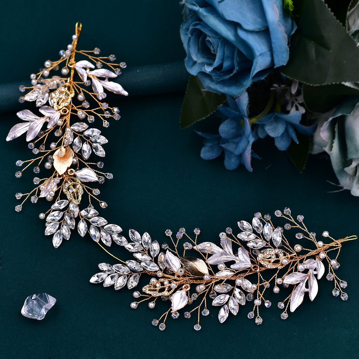 BRIDELLA BHP272 Bride Headband Wedding Headpiece Bridal Alloy Leaf Hair Accessories Rhinestone Pearl Headdress Party Headwear
