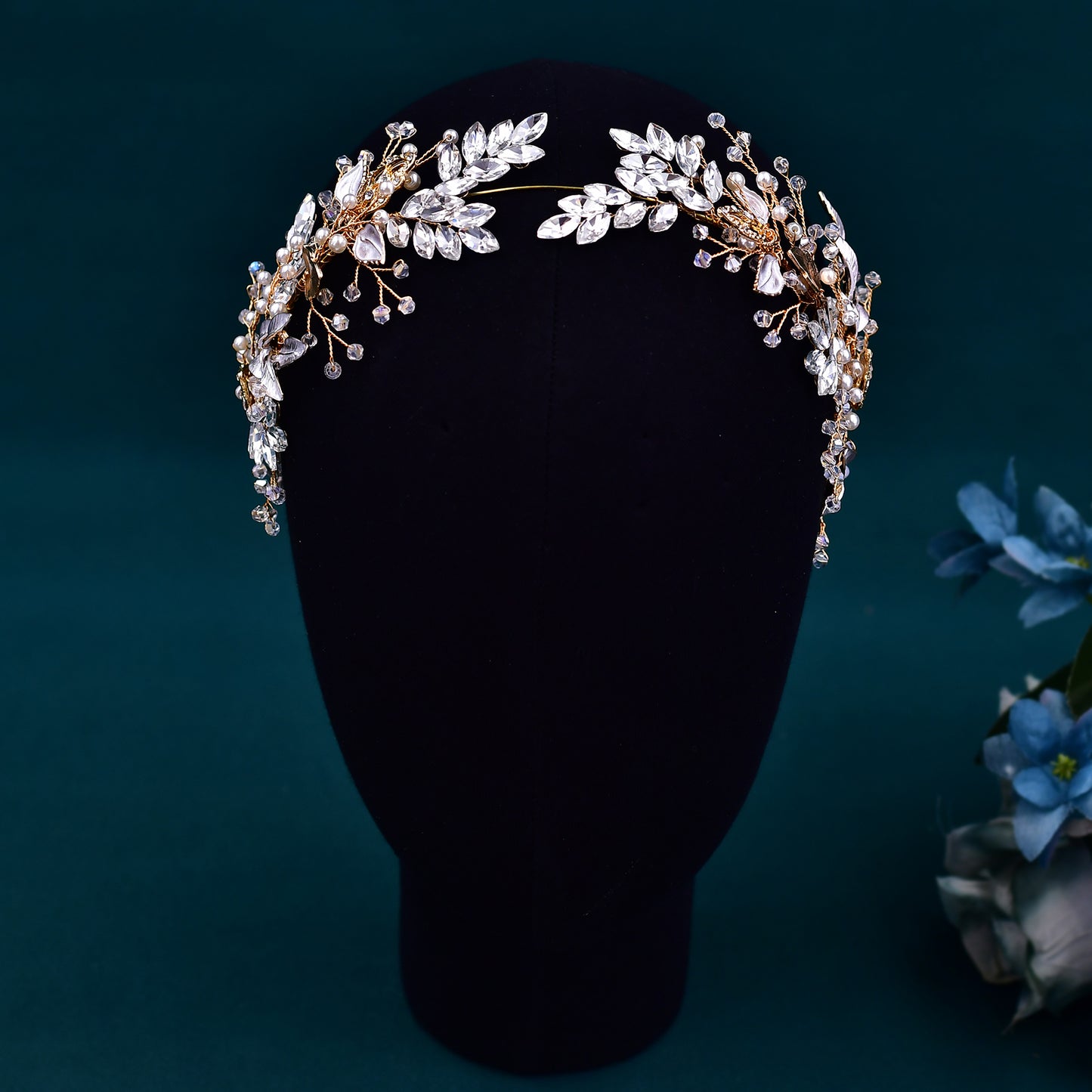 BRIDELLA BHP272 Bride Headband Wedding Headpiece Bridal Alloy Leaf Hair Accessories Rhinestone Pearl Headdress Party Headwear