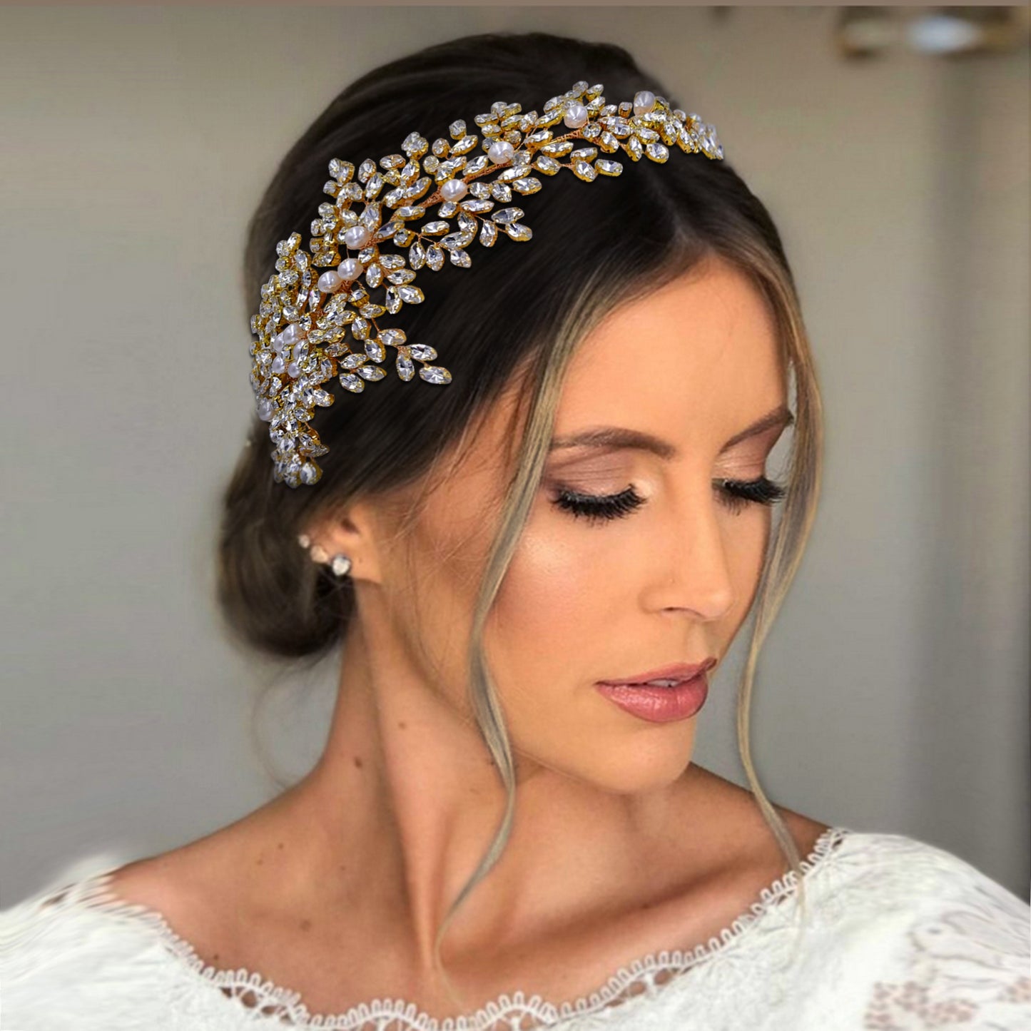 BRIDELLA BHP434 Gorgeous Bridal Taira Wedding Hair Comb Woman Hair Accessories Handmade Rhinestone Headband Bride Headdress Gift