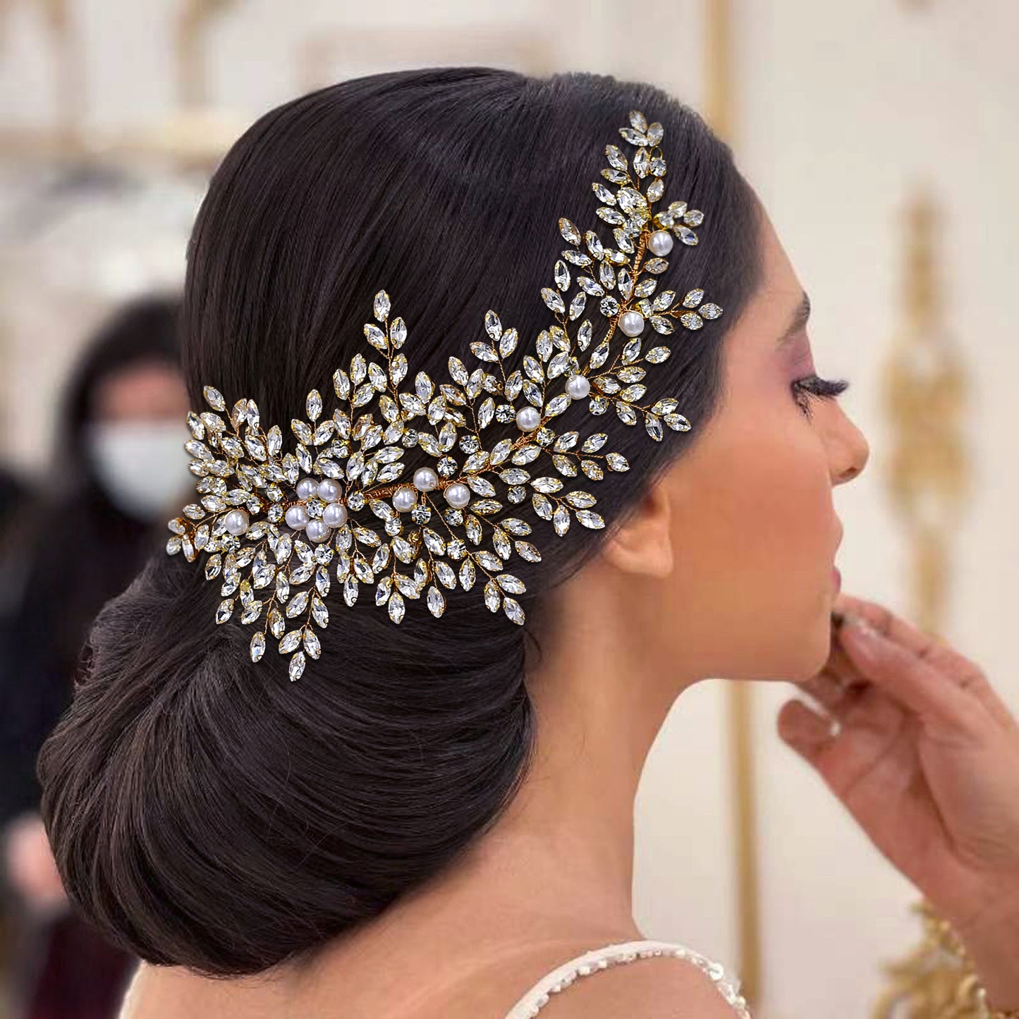 BRIDELLA BHP434 Gorgeous Bridal Taira Wedding Hair Comb Woman Hair Accessories Handmade Rhinestone Headband Bride Headdress Gift