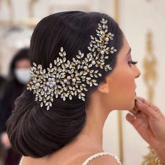 BRIDELLA BHP434 Gorgeous Bridal Taira Wedding Hair Comb Woman Hair Accessories Handmade Rhinestone Headband Bride Headdress Gift