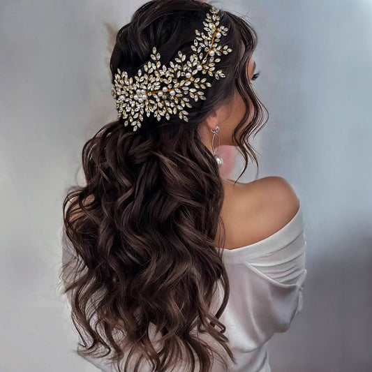 BHP434-G gold rhinestone pearl hair comb