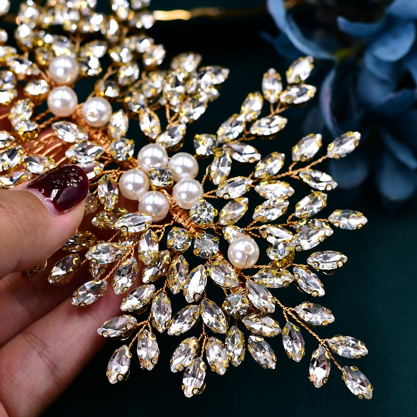 BRIDELLA BHP434 Gorgeous Bridal Taira Wedding Hair Comb Woman Hair Accessories Handmade Rhinestone Headband Bride Headdress Gift