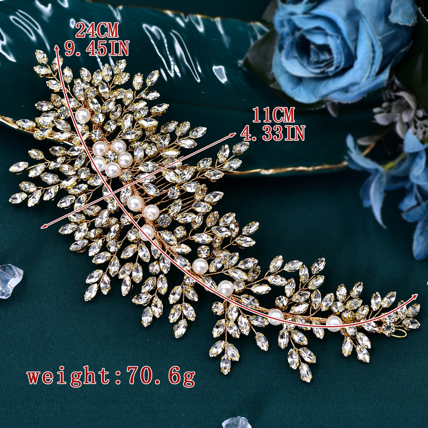 BRIDELLA BHP434 Gorgeous Bridal Taira Wedding Hair Comb Woman Hair Accessories Handmade Rhinestone Headband Bride Headdress Gift