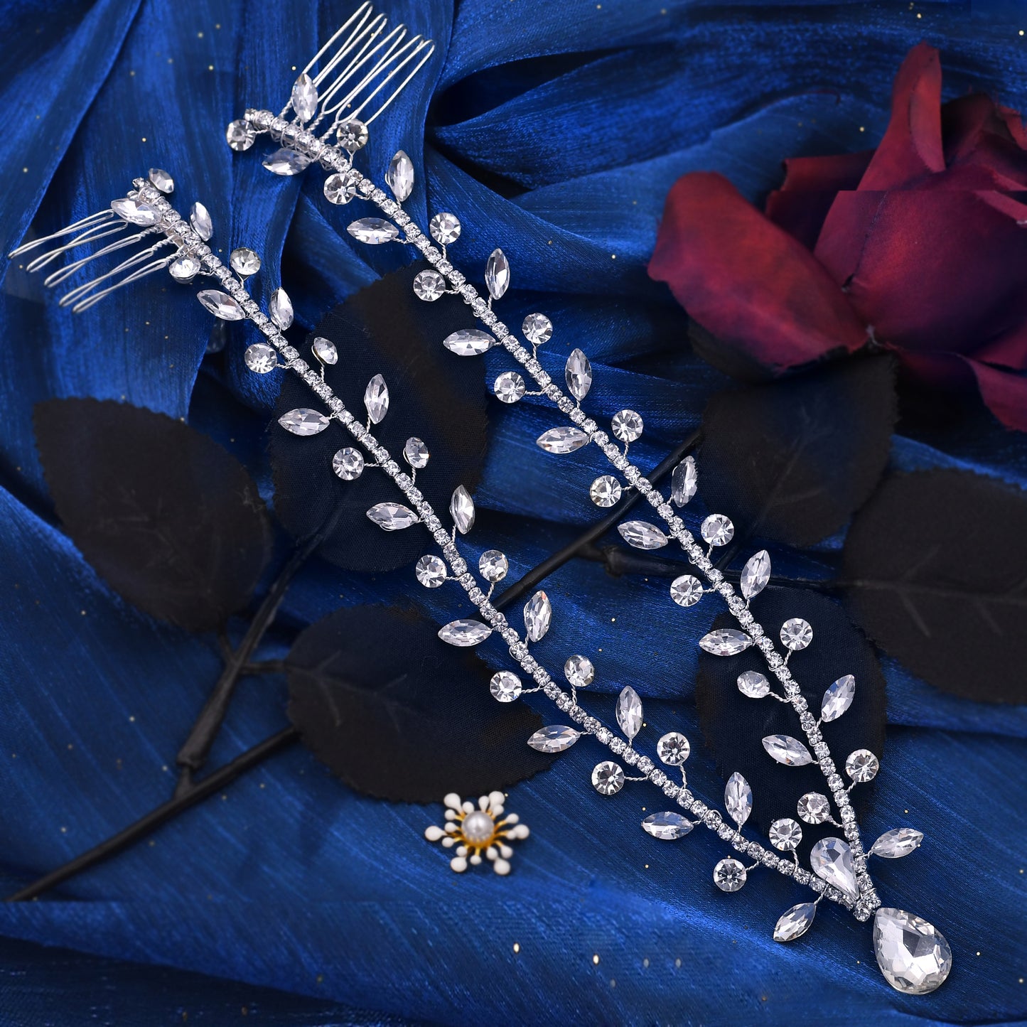 BRIDELLA BHP465 Women Headband Forehead Bridal Headdress Water Drop Head Chain Bride Headpiece with Combs Wedding Hair Accessories