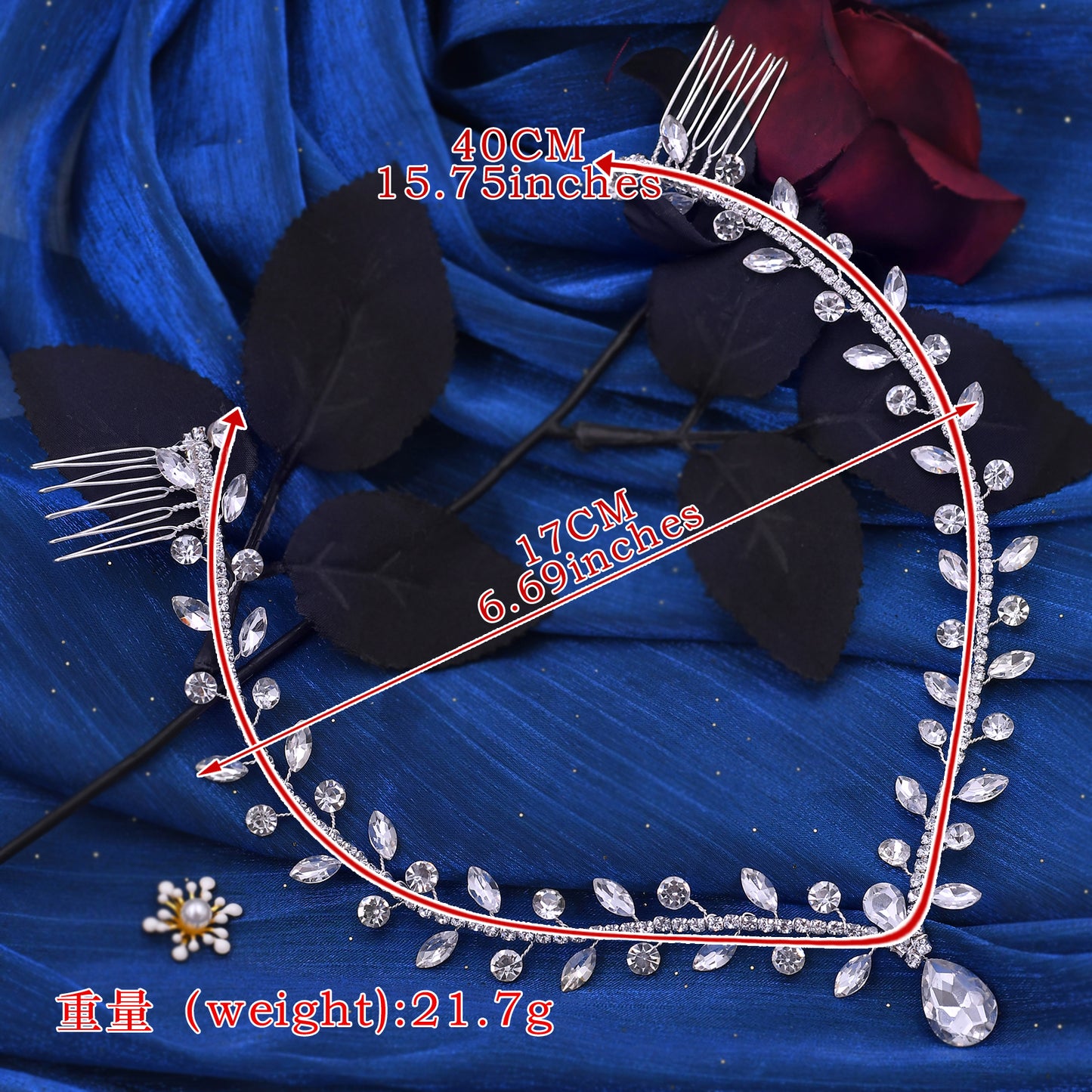 BRIDELLA BHP465 Women Headband Forehead Bridal Headdress Water Drop Head Chain Bride Headpiece with Combs Wedding Hair Accessories