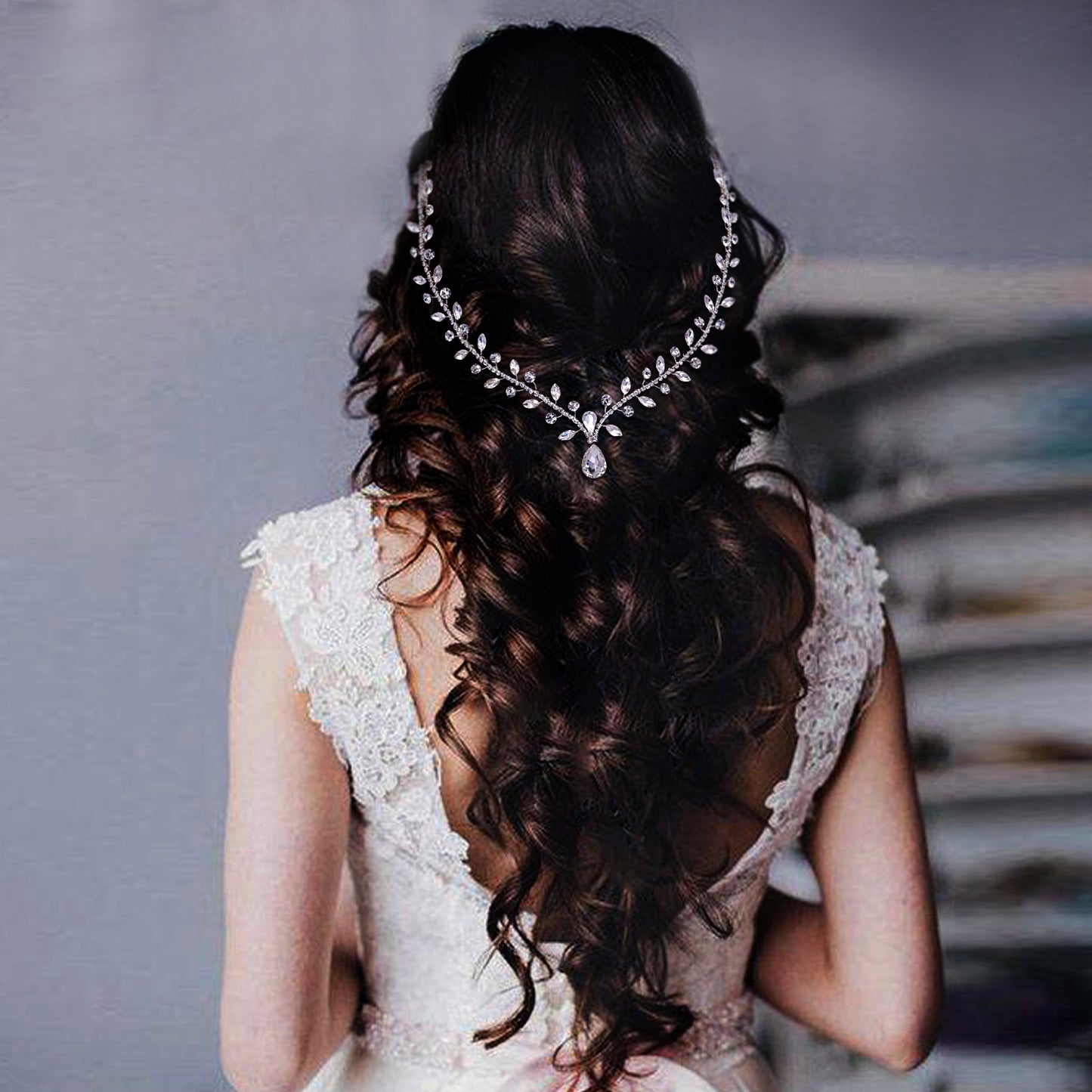 BRIDELLA BHP465 Women Headband Forehead Bridal Headdress Water Drop Head Chain Bride Headpiece with Combs Wedding Hair Accessories