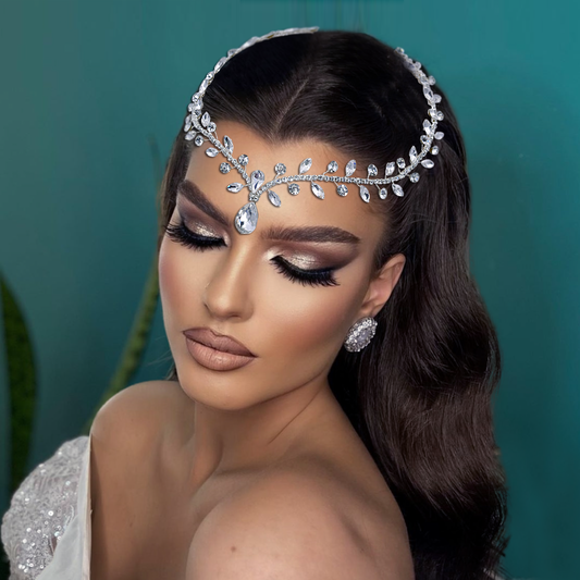 BRIDELLA BHP465 Women Headband Forehead Bridal Headdress Water Drop Head Chain Bride Headpiece with Combs Wedding Hair Accessories