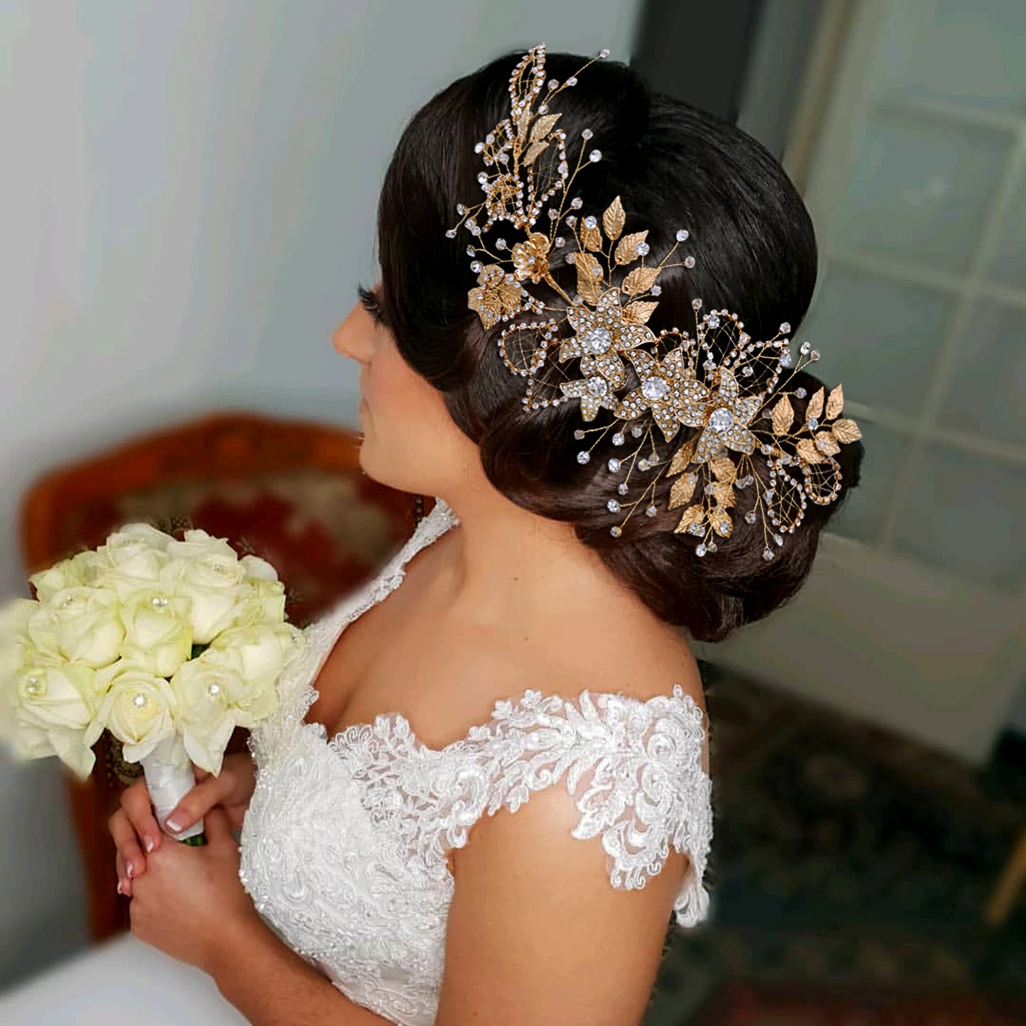 BRIDELLA BHP282 Alloy Flower Headband Wedding Hair Accessories Rhinestone Crystal Women Headdress Banquet Party Headpiece