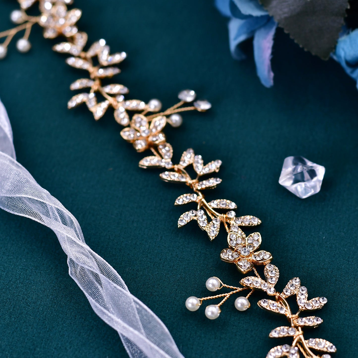 BRIDELLA BHP89 Golden Color Wedding Headband Alloy Leaf Pearl Bridal Headpiece Woman Hair Accessories Bridesmaid Headdress
