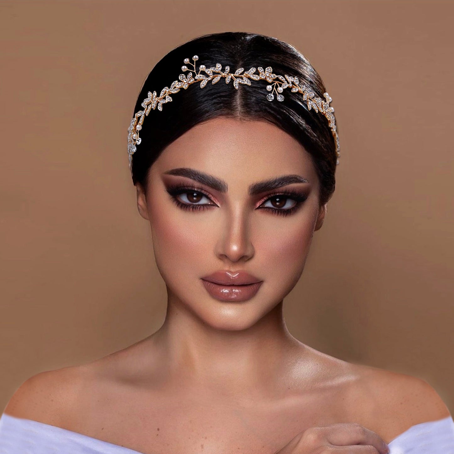 BRIDELLA BHP89 Golden Color Wedding Headband Alloy Leaf Pearl Bridal Headpiece Woman Hair Accessories Bridesmaid Headdress