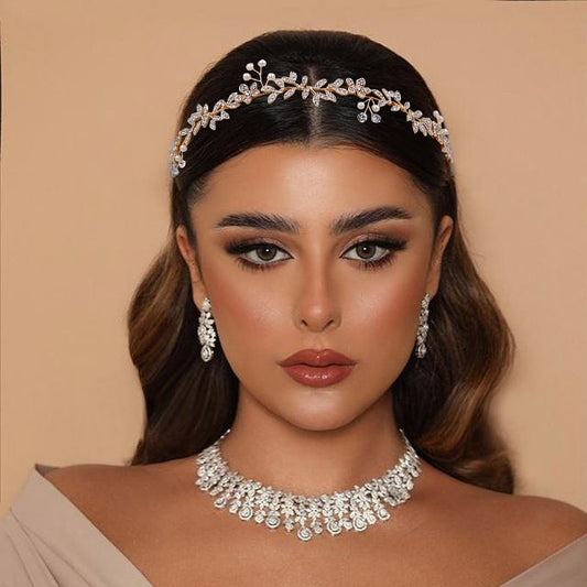 BRIDELLA BHP89 Golden Color Wedding Headband Alloy Leaf Pearl Bridal Headpiece Woman Hair Accessories Bridesmaid Headdress