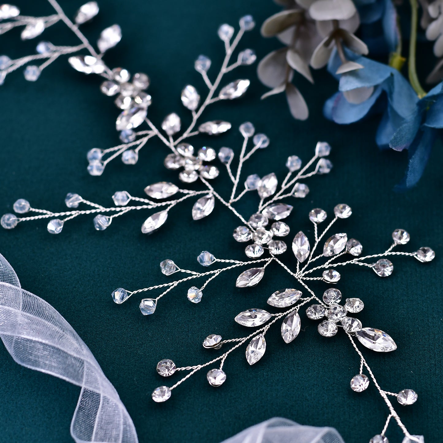BRIDELLA BHP65  Handmade Rhinestone Woman Headband Bride Wedding Hair Accessories Head Jewelry Bridal Headpieces with Organza Ribbon
