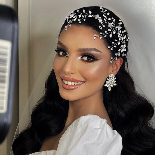 BRIDELLA BHP65  Handmade Rhinestone Woman Headband Bride Wedding Hair Accessories Head Jewelry Bridal Headpieces with Organza Ribbon
