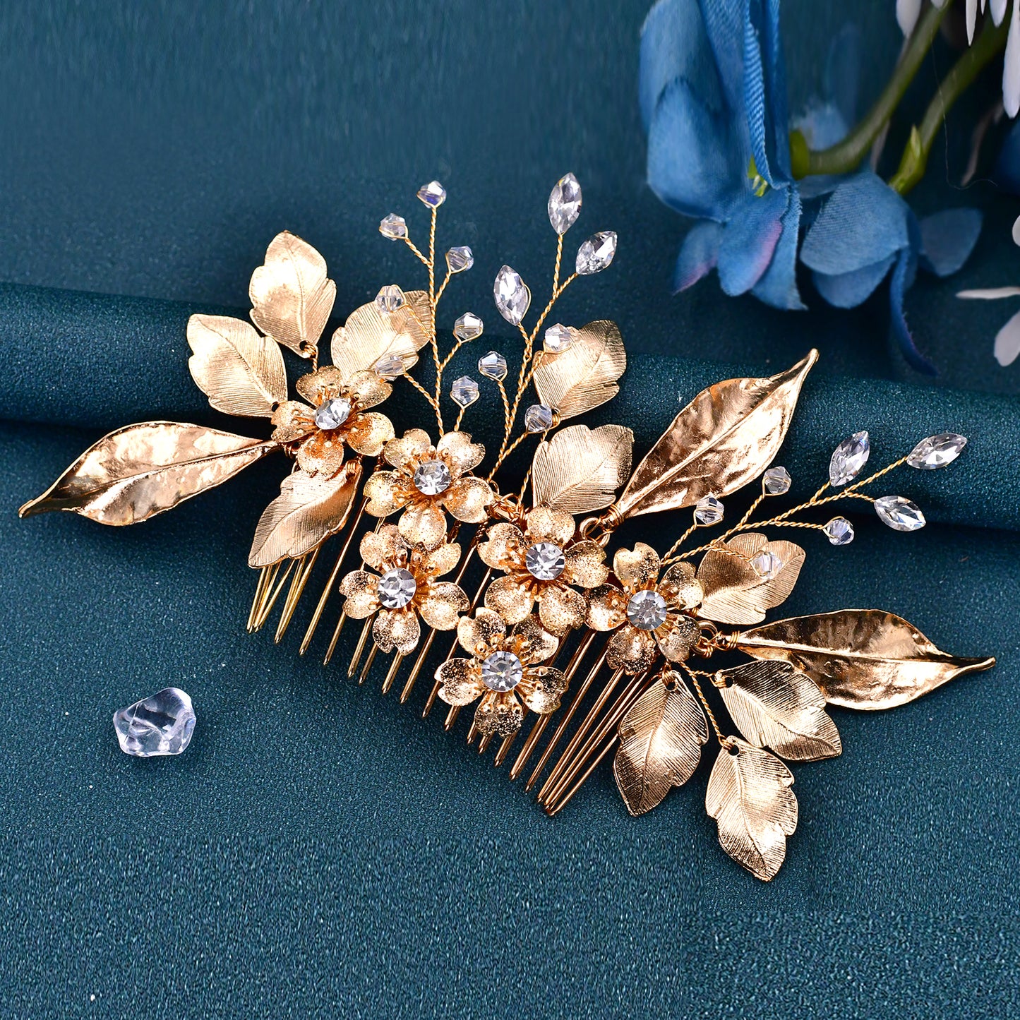 BRIDELLA BHP297 Alloy Leaves Hair Comb Bridal Wedding Hair Accessories Handmade Rhinestone Hairpiece Woman Crystal Headwear