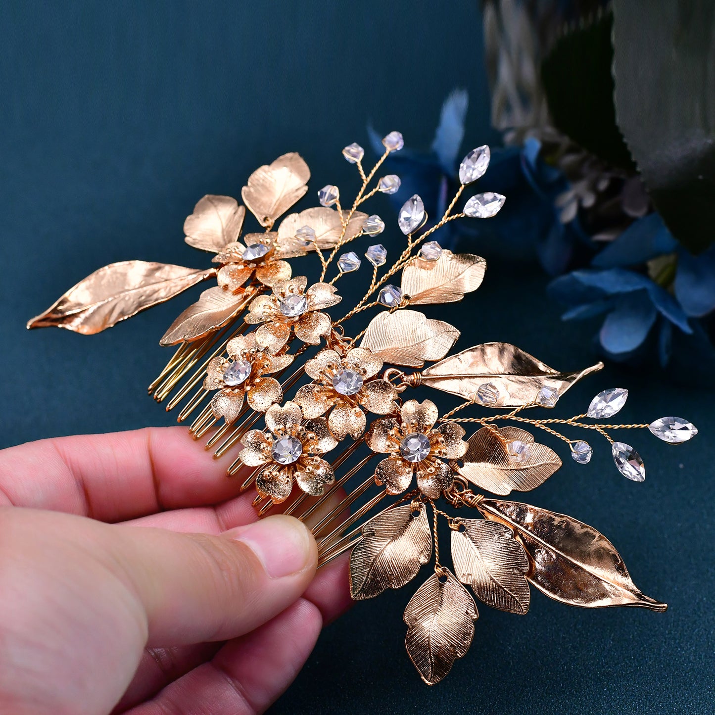 BRIDELLA BHP297 Alloy Leaves Hair Comb Bridal Wedding Hair Accessories Handmade Rhinestone Hairpiece Woman Crystal Headwear