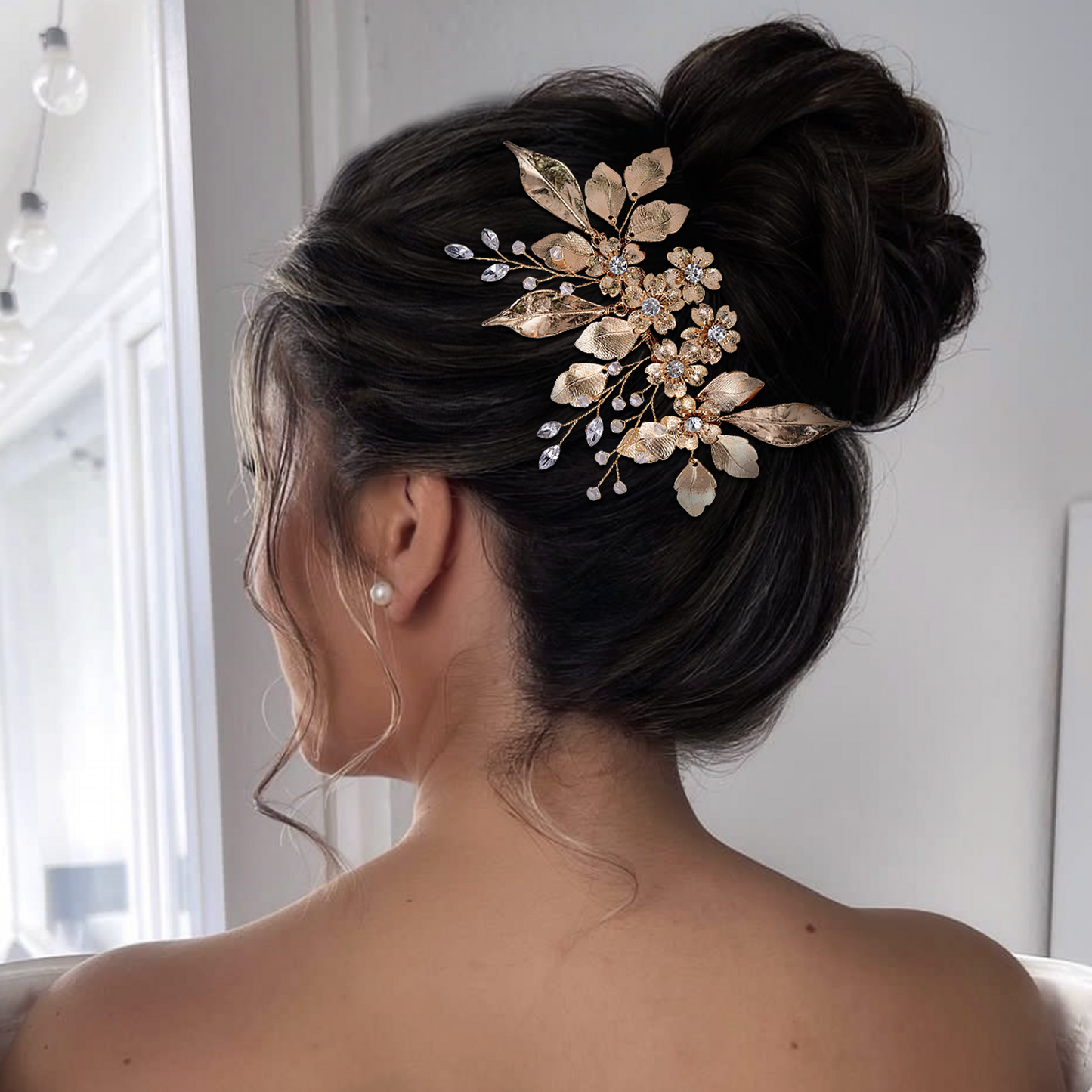 BRIDELLA BHP297 Alloy Leaves Hair Comb Bridal Wedding Hair Accessories Handmade Rhinestone Hairpiece Woman Crystal Headwear