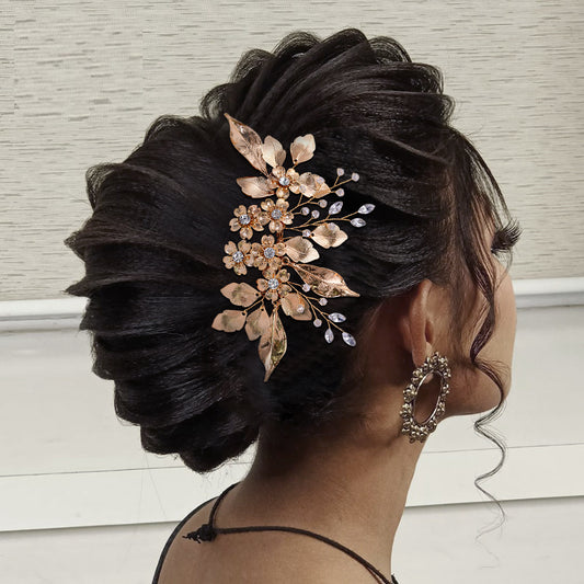 BRIDELLA BHP297 Alloy Leaves Hair Comb Bridal Wedding Hair Accessories Handmade Rhinestone Hairpiece Woman Crystal Headwear