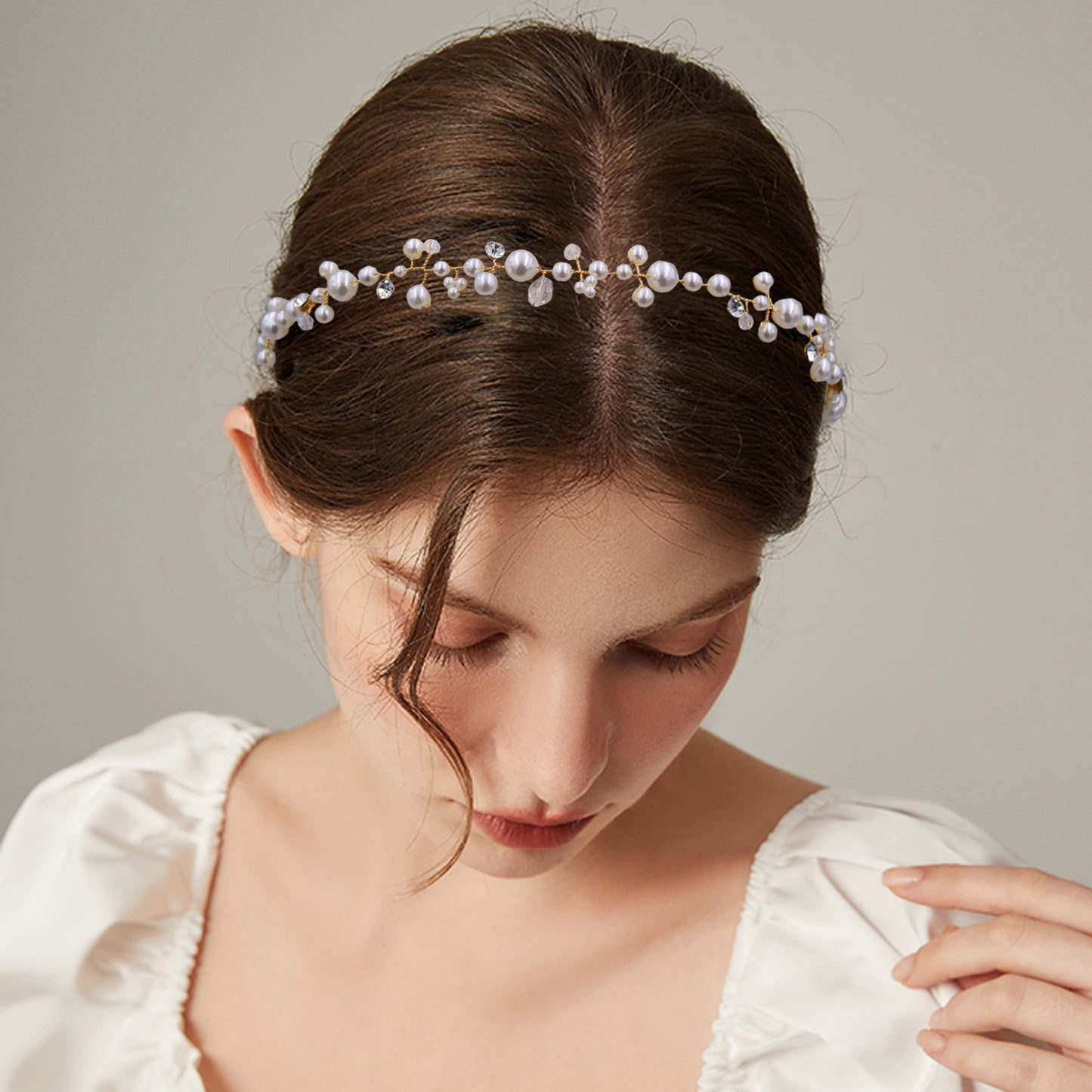 BRIDELLA BHP03 Bridal Tiara Bridal Headband Pearl Bridal Wedding Hair Accessories Crystal Wedding Hair Jewelry Wedding Hairband