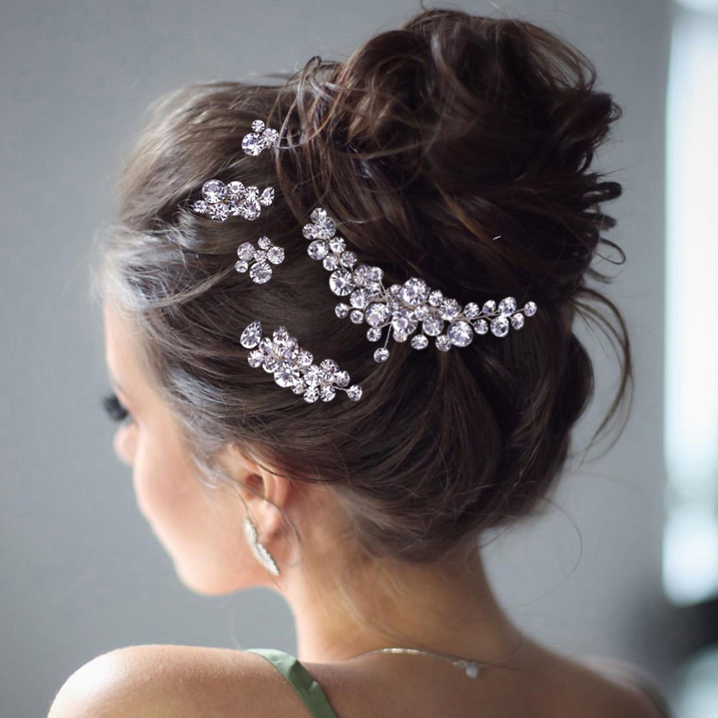 BRIDELLA BHP387  5 Pcs Set Rhinestone Hair Comb Set Bridal Wedding Crystal Hairpiece Handmade Hair Jewelry Accessories Rhinestones Hair Clip
