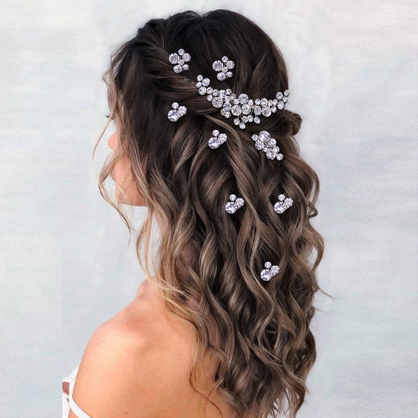 BRIDELLA BHP387  5 Pcs Set Rhinestone Hair Comb Set Bridal Wedding Crystal Hairpiece Handmade Hair Jewelry Accessories Rhinestones Hair Clip