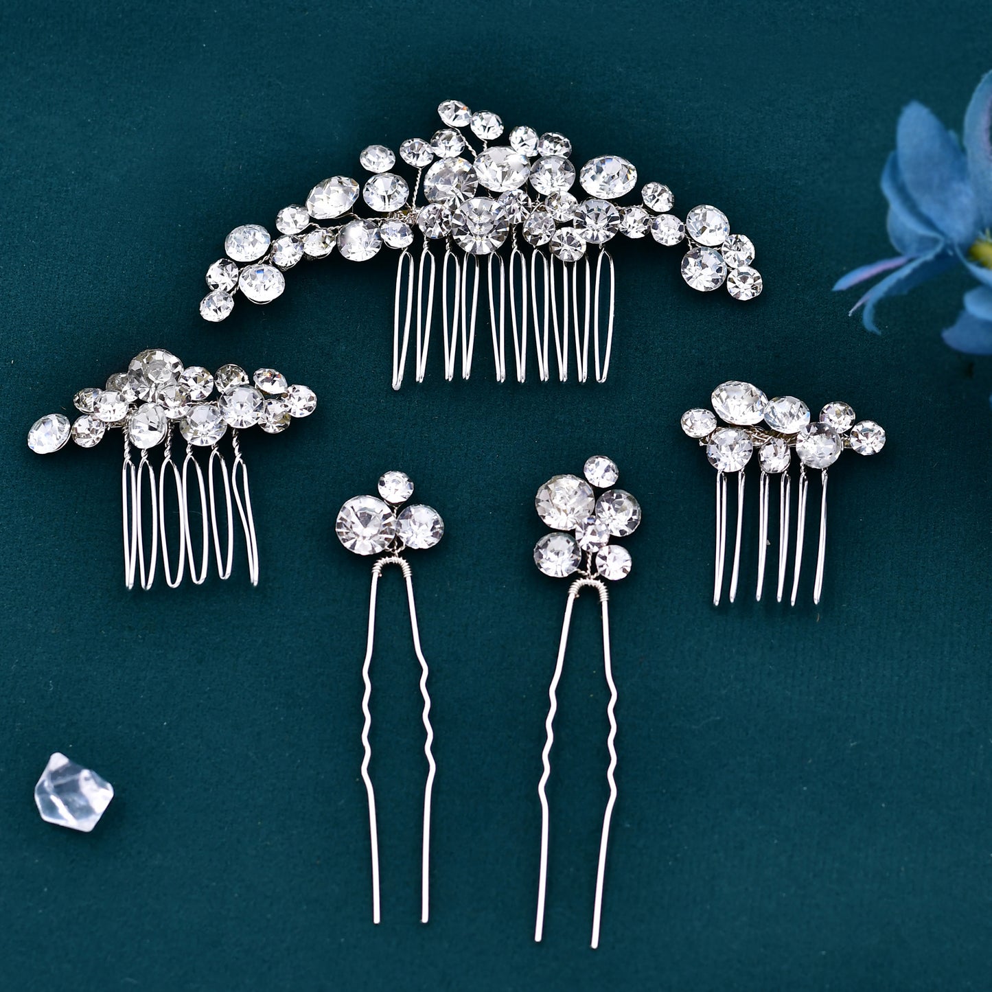 BRIDELLA BHP387  5 Pcs Set Rhinestone Hair Comb Set Bridal Wedding Crystal Hairpiece Handmade Hair Jewelry Accessories Rhinestones Hair Clip