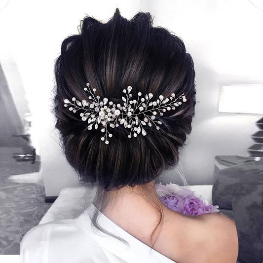 BHP84-S silver rhinestone pearl headband