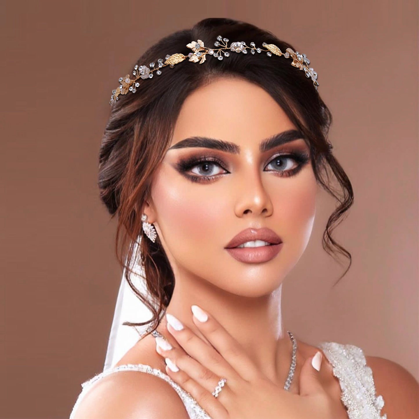 BRIDELLA BHP122 Trendy Bried Hair Band Wedding Hair Accessories Alloy Leaf Bridal Headpiece Golden Color Woman Hair Vine Headband