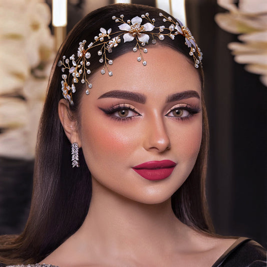 BRIDELLA BHP357 Bride Flower Hair Band Golden Color Wedding Headband Bling Crystal Hair Accessories Women Party Handmade Headwear