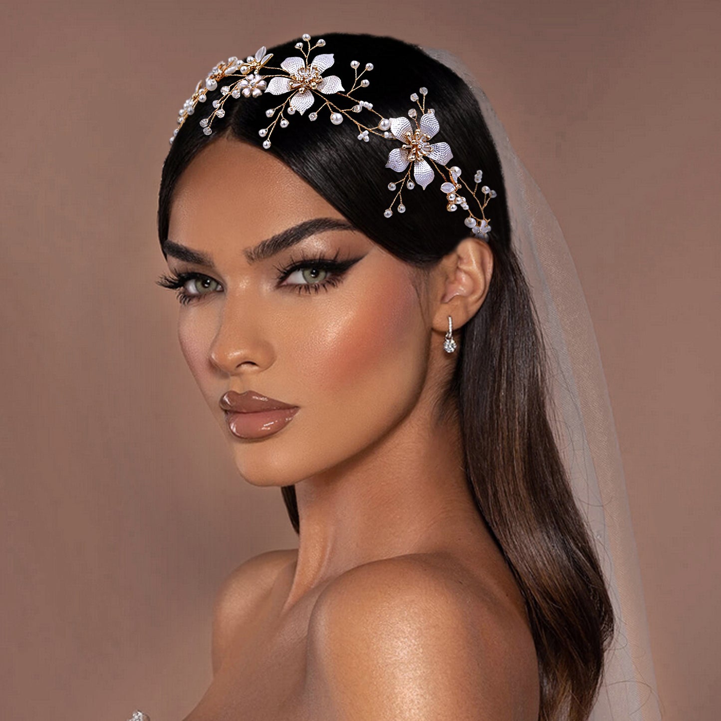 BRIDELLA BHP357 Bride Flower Hair Band Golden Color Wedding Headband Bling Crystal Hair Accessories Women Party Handmade Headwear