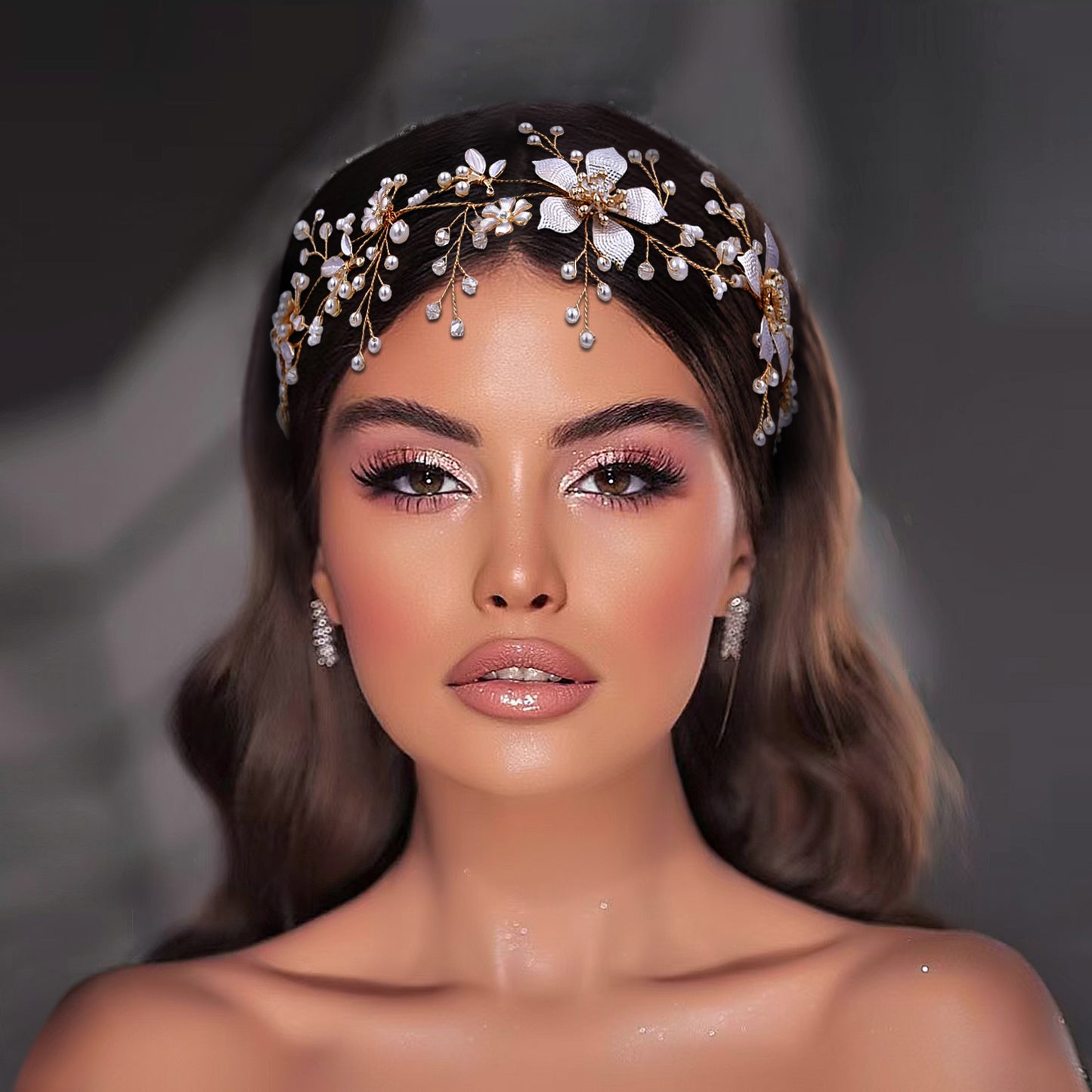 BRIDELLA BHP357 Bride Flower Hair Band Golden Color Wedding Headband Bling Crystal Hair Accessories Women Party Handmade Headwear