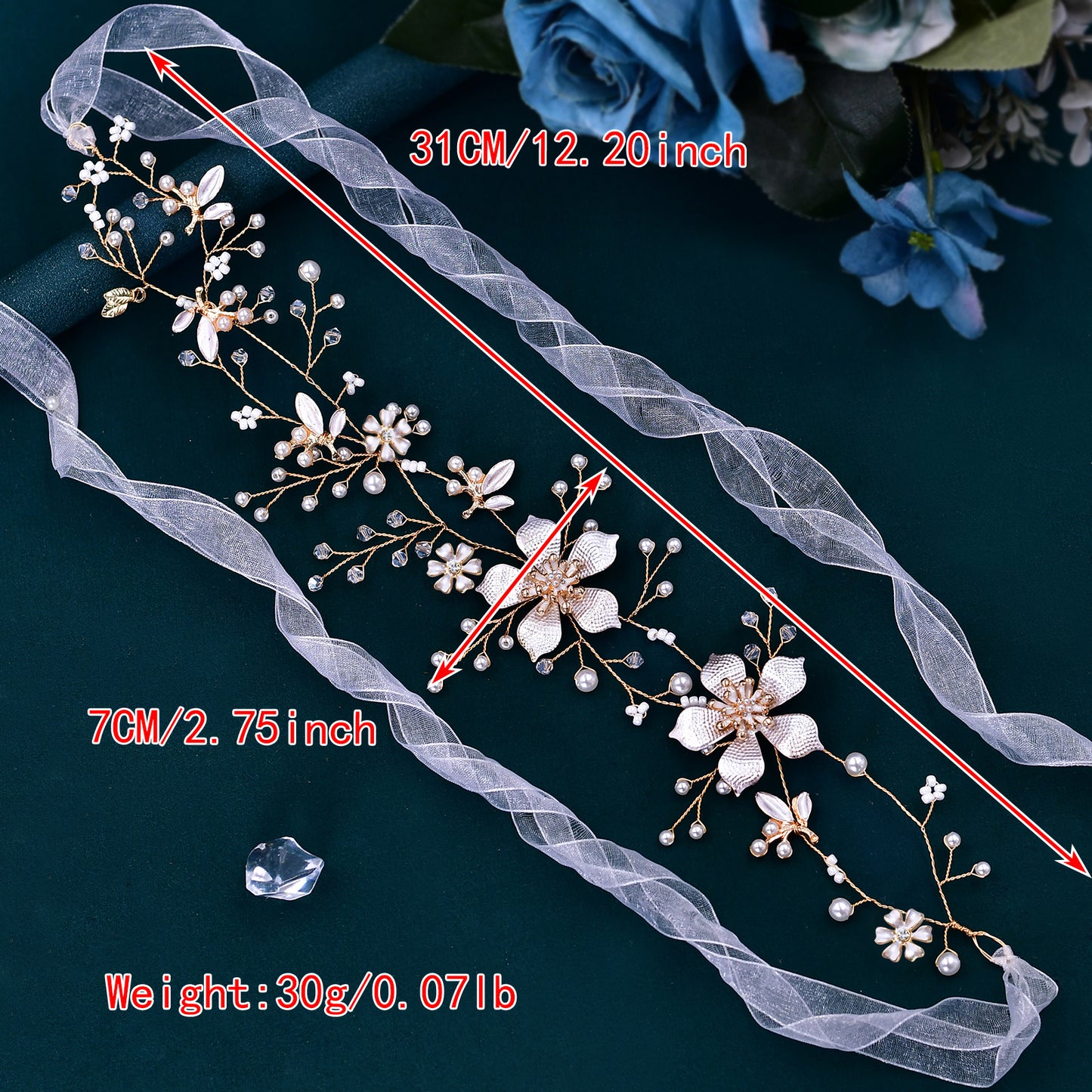 BRIDELLA BHP357 Bride Flower Hair Band Golden Color Wedding Headband Bling Crystal Hair Accessories Women Party Handmade Headwear