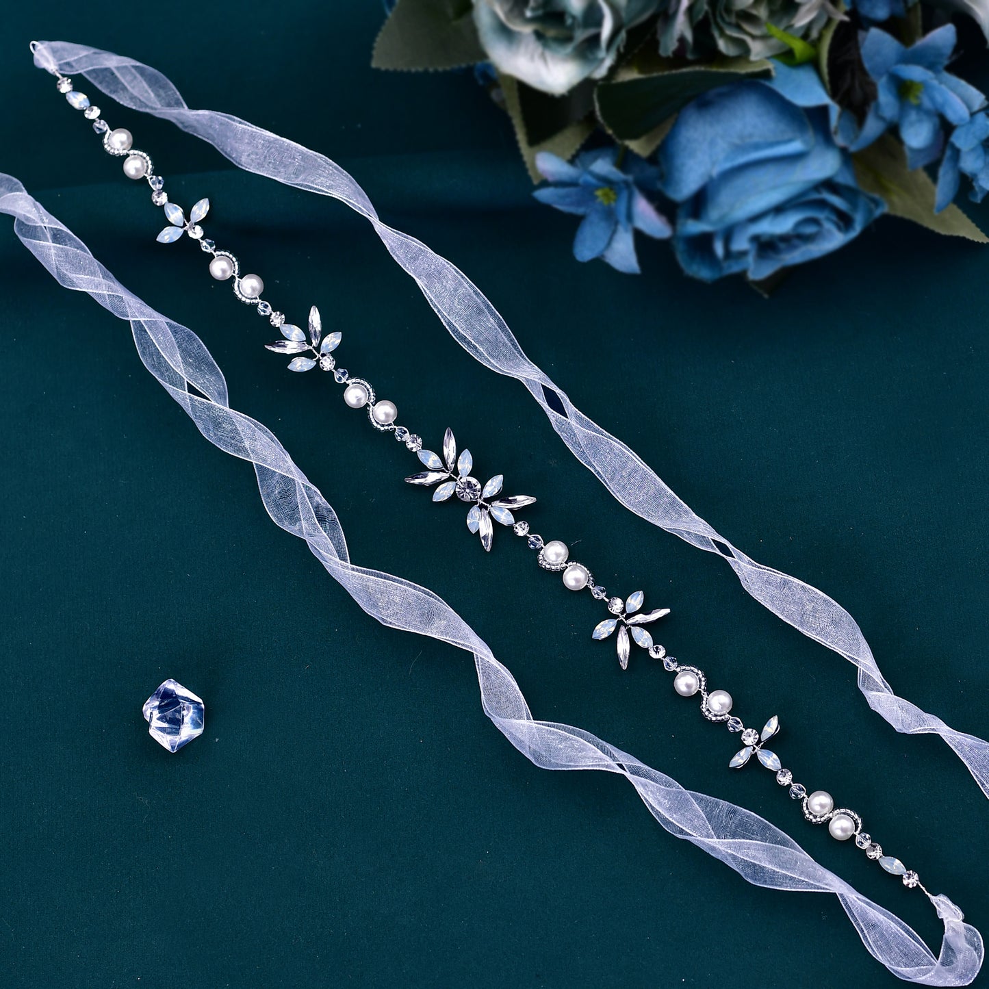 BRIDELLA BHP132 Bridal Hair Accessories Pearl Crystal Headbands for Woman Wedding Headpieces Bride Girls Headwear Beaded Tiara with Ribbon