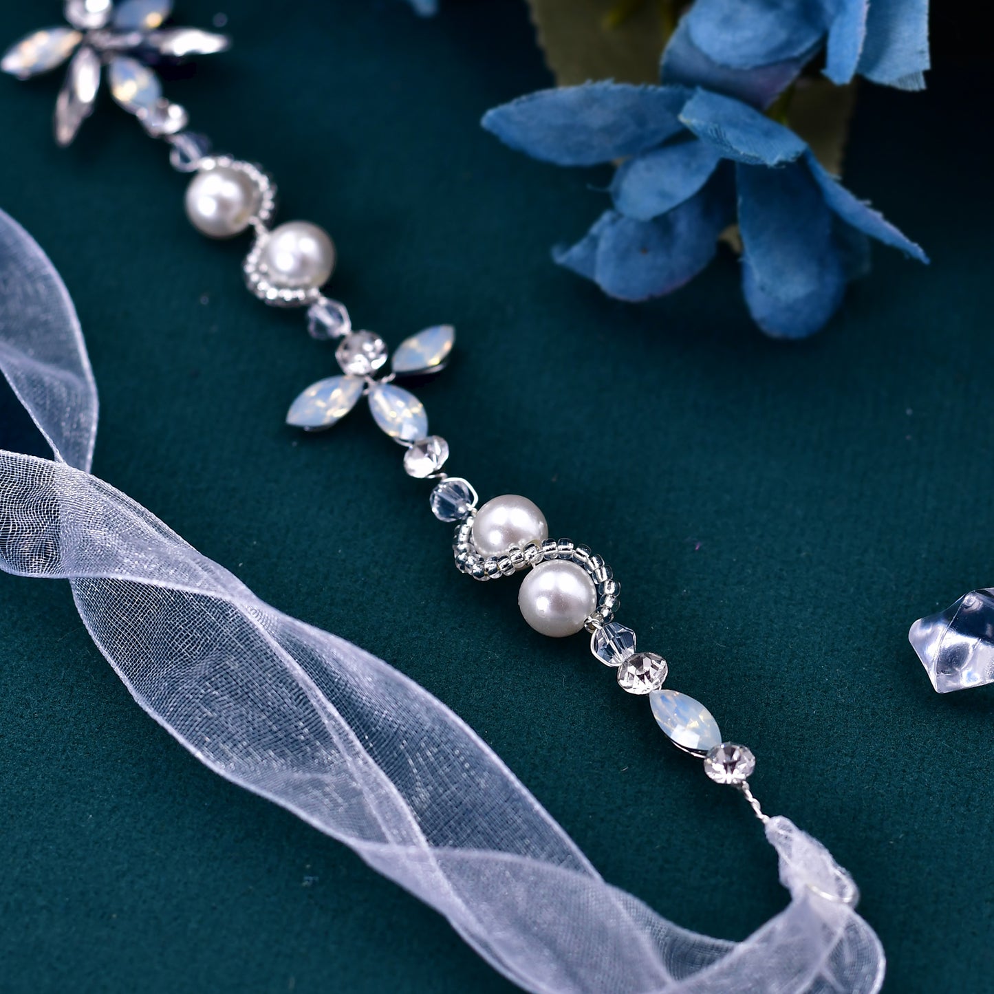 BRIDELLA BHP132 Bridal Hair Accessories Pearl Crystal Headbands for Woman Wedding Headpieces Bride Girls Headwear Beaded Tiara with Ribbon